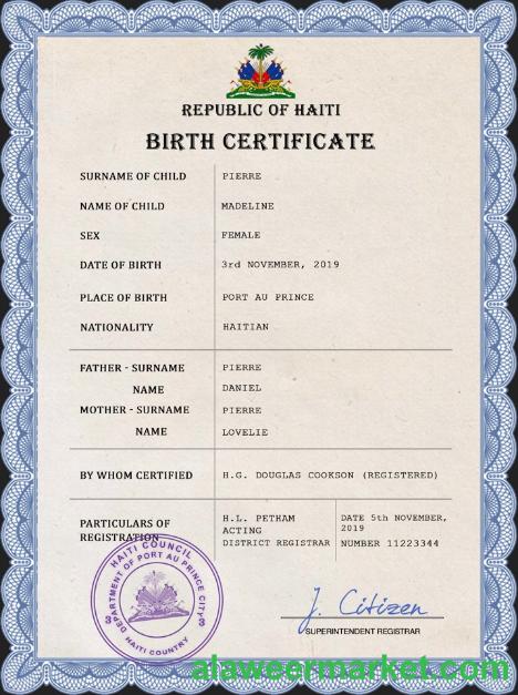 Haiti vital record birth certificate PSD template